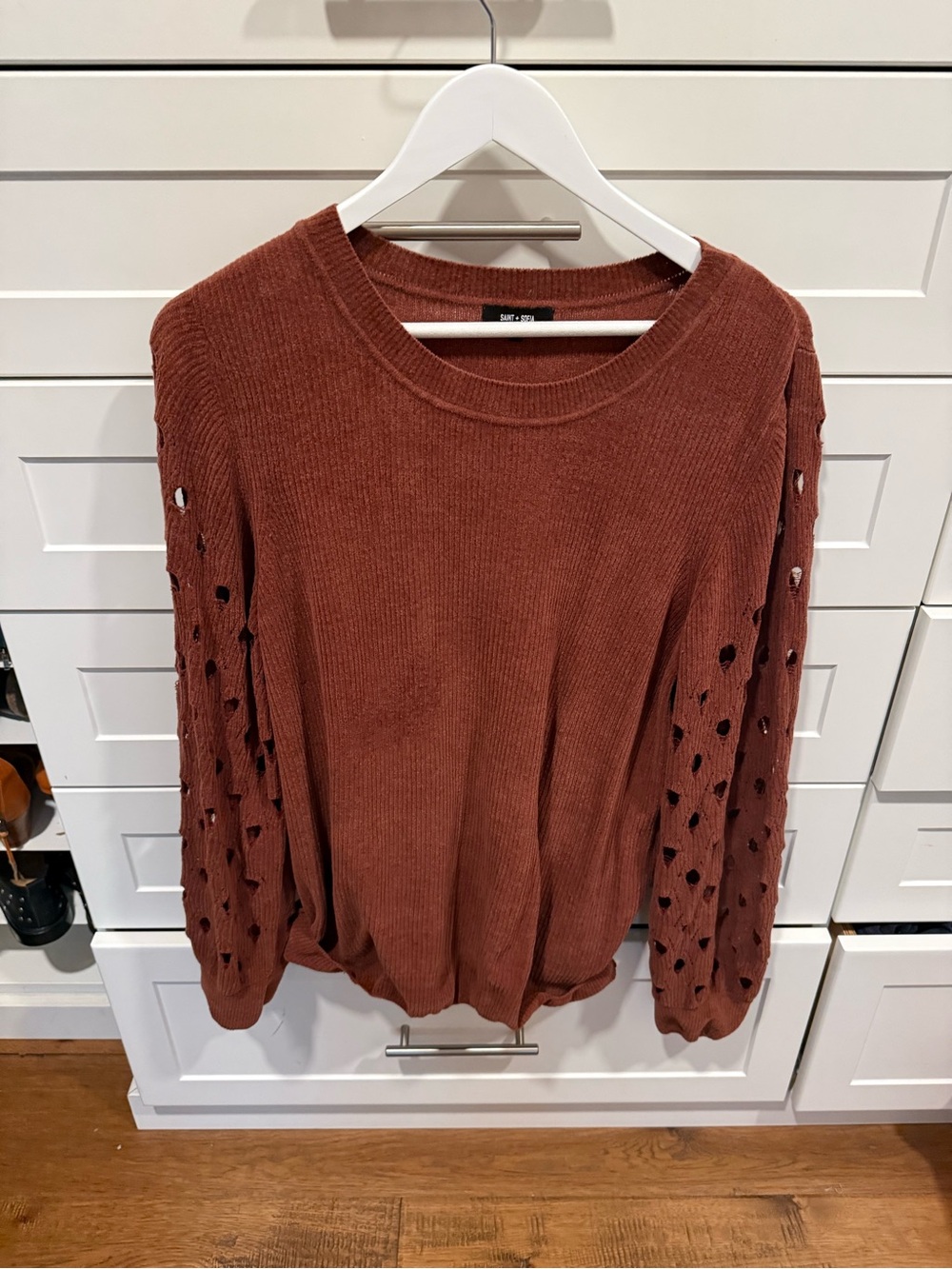 Wit & Wisdom Rust Openwork Sleeve Pullover Sweater